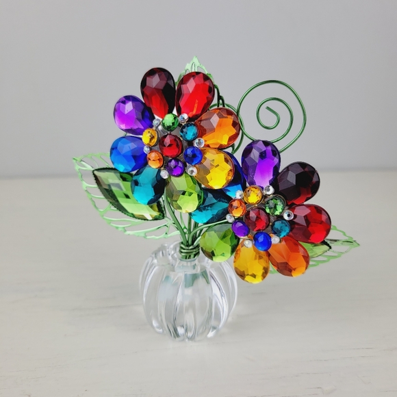 GANZ Rainbow Daisy Posy Pot 4.5" Acrylic Crystal Expressions Figurine - Picture 6 of 8